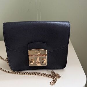 Furla Black Crossbody with Gold Details